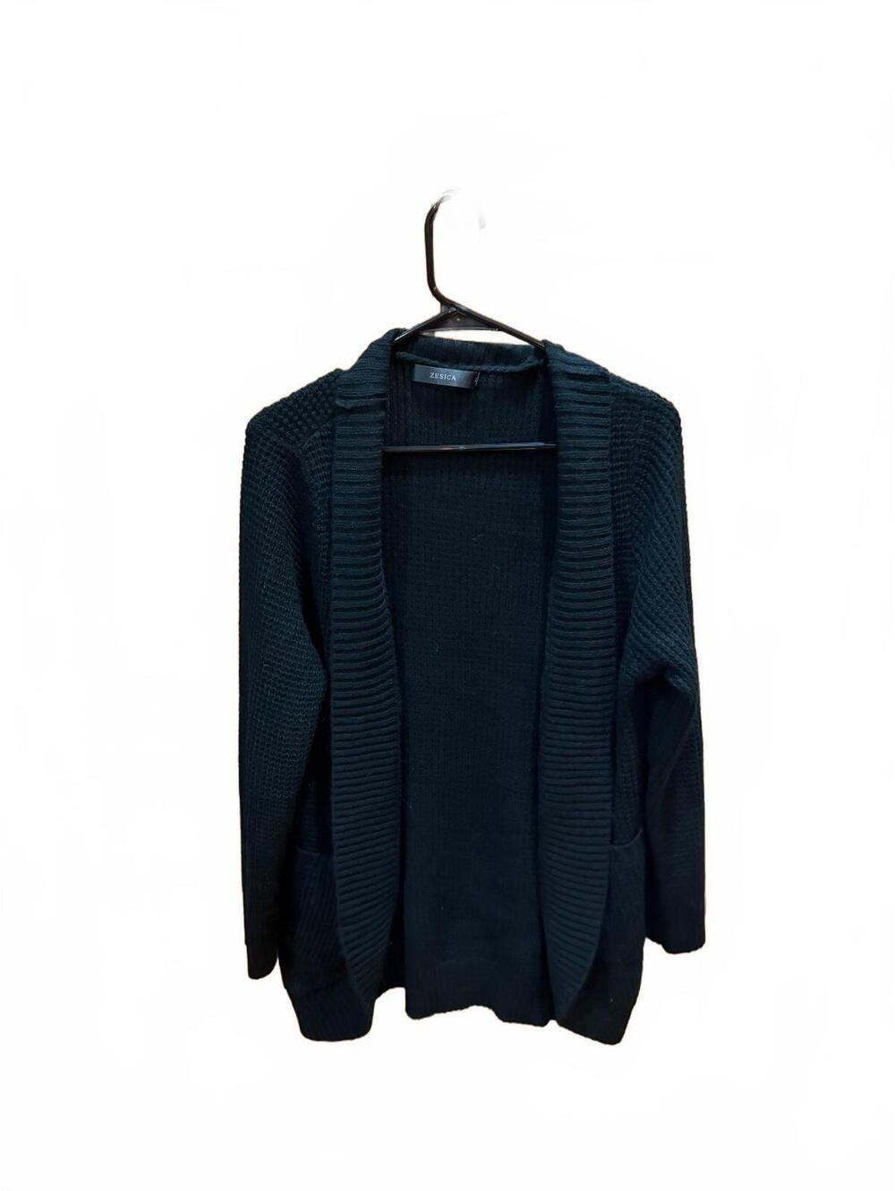 Zesica Womens Black Open Front Ribbed Cardigan
